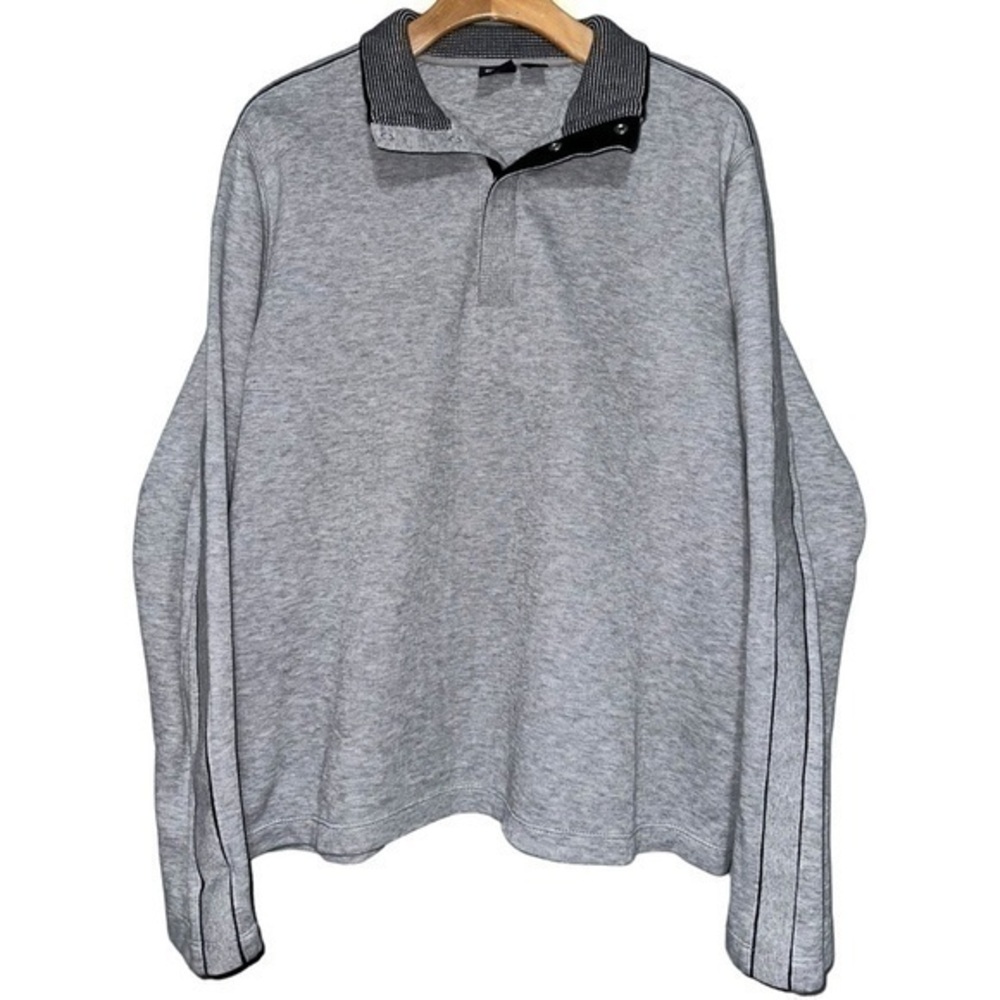 Boss Hugo Boss Men’s Size XL Heather Grey Cotton Knit Mock Snap Henley Sweater